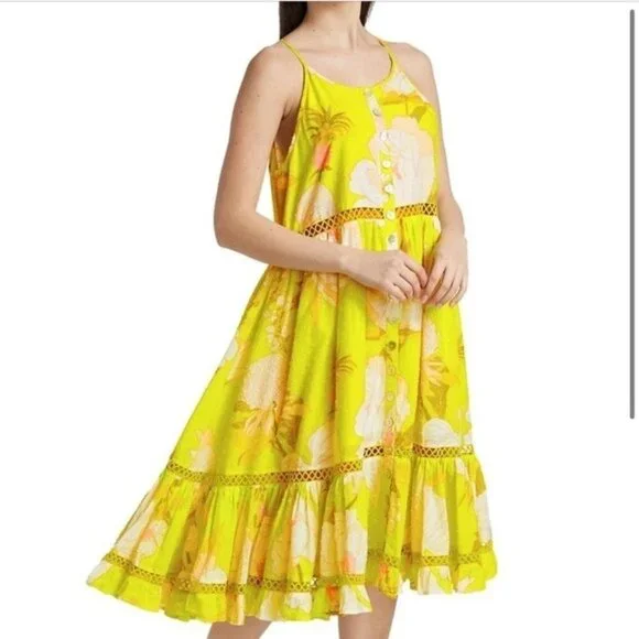 Farm Rio Women’s Neon Garden‎ Cotton Midi Dress - Size Small